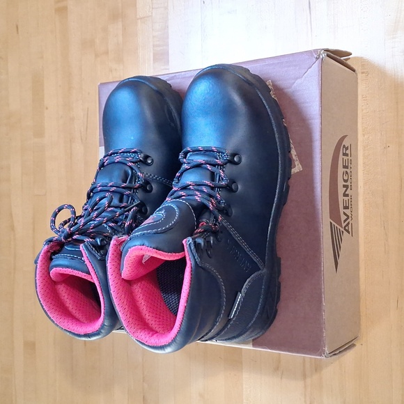 Avenger Work Boots Womens Slip Resistant Waterproof Black & Pink 7.5 WIDE A8124 - Picture 3 of 15